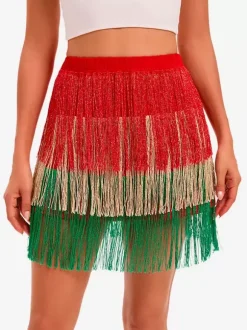 Latin Dance Costume Red Women Skirt Sexy Fringe Dancer Dancing Wear