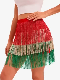 Latin Dance Costume Red Women Skirt Sexy Fringe Dancer Dancing Wear