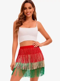 Latin Dance Costume Red Women Skirt Sexy Fringe Dancer Dancing Wear