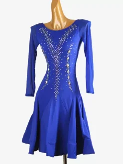 Latin Dance Costume Royal Blue Women's Lycra Spandex Dress Elegant Sequins Latin Dancer Dancing Costume