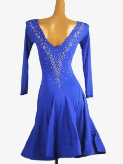 Latin Dance Costume Royal Blue Women's Lycra Spandex Dress Elegant Sequins Latin Dancer Dancing Costume