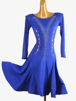 Latin Dance Costume Royal Blue Women's Lycra Spandex Dress Elegant Sequins Latin Dancer Dancing Costume