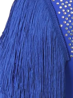 Latin Dance Costume Royal Blue Women's Lycra Spandex Dress Backless Sexy Rhinestones Dancing Costume