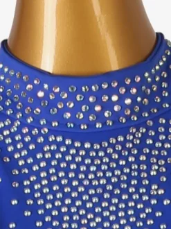 Latin Dance Costume Royal Blue Women's Lycra Spandex Dress Backless Sexy Rhinestones Dancing Costume