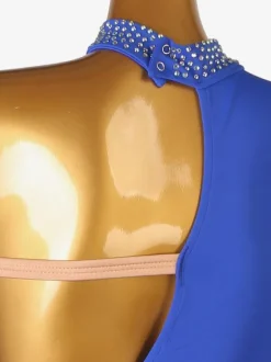 Latin Dance Costume Royal Blue Women's Lycra Spandex Dress Backless Elegant Rhinestones Dancing Costume