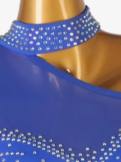 Latin Dance Costume Royal Blue Women's Lycra Spandex Dress Backless Elegant Rhinestones Dancing Costume