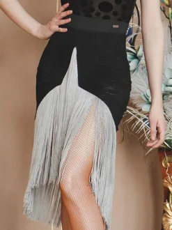 Latin Dance Costume Silver Women's Skirt Sexy Polyester Skirt Dancing Wear