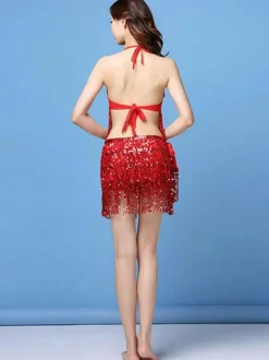 Latin Dance Costumes Sequin Fringe 2 Piece Sexy Dancer Dancing Wears Carnival