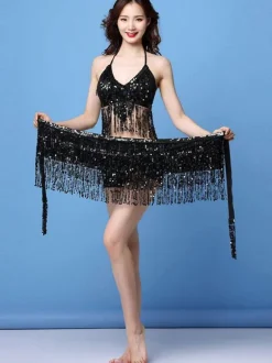 Latin Dance Costumes Sequin Fringe 2 Piece Sexy Dancer Dancing Wears Carnival