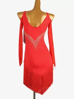 Latin Dance Costume Ture Red Women's Lycra Spandex Dress Elegant Fringe Latin Dancer Dancing Costume