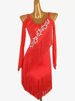 Latin Dance Costume Ture Red Women's Lycra Spandex Dress Elegant Fringe Latin Dancer Dancing Costume