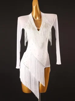 Latin Dance Costume White Women's Dress Lycra Spandex Dress Dancing Wear