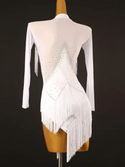 Latin Dance Costume White Women's Dress Lycra Spandex Dress Dancing Wear