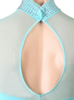 Latin Dance Dresses Aqua Women's Fringe Rhinestones Bodycon Sexy Polyester Dress Dancing Costume
