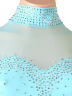 Latin Dance Dresses Aqua Women's Fringe Rhinestones Bodycon Sexy Polyester Dress Dancing Costume