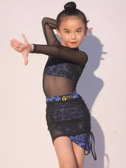 Latin Dance Dresses Black Girls Adults Shaping Dress Mesh Leopard Printed Latin Dance Costumes