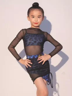 Latin Dance Dresses Black Girls Adults Shaping Dress Mesh Leopard Printed Latin Dance Costumes