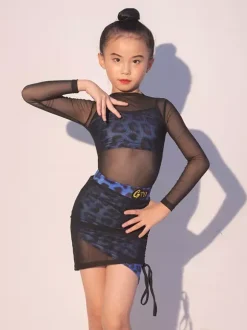 Latin Dance Dresses Black Girls Adults Shaping Dress Mesh Leopard Printed Latin Dance Costumes