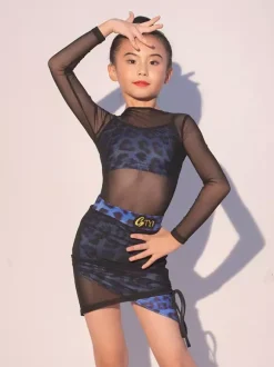 Latin Dance Dresses Black Girls Adults Shaping Dress Mesh Leopard Printed Latin Dance Costumes
