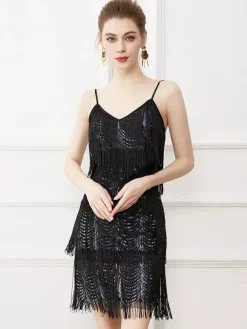 Latin Dance Dresses Black Sexy Straps Tassel Fringe Latin Dancer Dancing Costume
