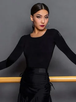 Latin Dance Dresses Black Women's Elegant Polyester Top Dancing Costume