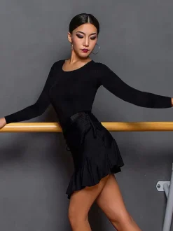 Latin Dance Dresses Black Women's Elegant Polyester Top Dancing Costume