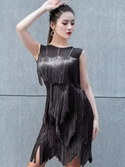 Latin Dance Dresses Black Women's Sexy Fringe Tassel Short Latin Dancer Dancing Costume