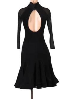Latin Dance Dresses Black Women's Polyester Dress Backless Sexy Latin Dancer Dancing Costume