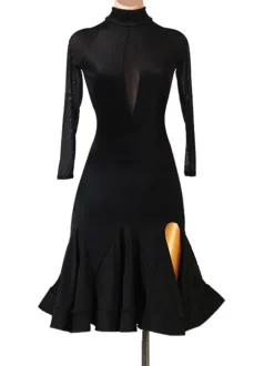 Latin Dance Dresses Black Women's Polyester Dress Backless Sexy Latin Dancer Dancing Costume