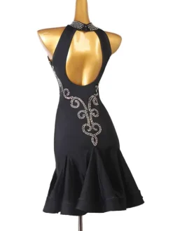 Latin Dance Dresses Black Women's Rhinestones Bodycon Sexy Polyester Dress Dancing Costume