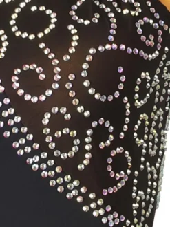 Latin Dance Dresses Black Women's Rhinestones Bodycon Sexy Polyester Dress Dancing Costume