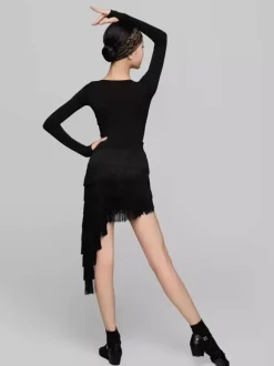 Latin Dance Dresses Black Women's Fringe Shaping Set Latin Dance Set With Hairband
