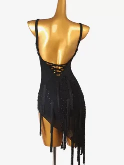Latin Dance Dresses Black Women's Lycra Spandex Dress Sexy Fringe Latin Dancer Dancing Wear