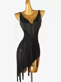 Latin Dance Dresses Black Women's Lycra Spandex Dress Sexy Fringe Latin Dancer Dancing Wear