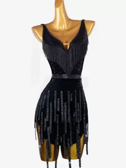 Latin Dance Dresses Black Women's Lycra Spandex Dress Sexy Fringe Latin Dancer Dancing Costume