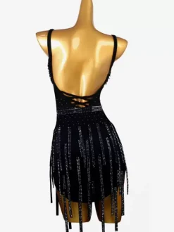 Latin Dance Dresses Black Women's Lycra Spandex Dress Sexy Fringe Latin Dancer Dancing Costume