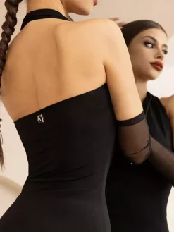 Latin Dance Dresses Black Women's Ruffles Halter Shaping Latin Dancing Costume