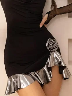 Latin Dance Dresses Black Women's Ruffles Halter Shaping Latin Dancing Costume