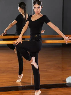 Latin Dance Dresses Black Women's Ruffles Backless Elegant Polyester Top Dancing Wear