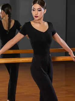 Latin Dance Dresses Black Women's Ruffles Backless Elegant Polyester Top Dancing Wear