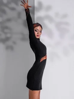 Latin Dance Dresses Black Women's Floral Print Asymmetrical Set Sexy Polyester Dress Dancing Costume