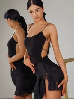 Latin Dance Dresses Black Women's Dress Sexy Polyester Skirt Dancing Costume