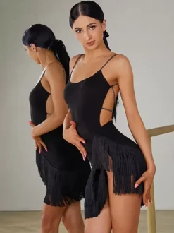 Latin Dance Dresses Black Women's Dress Sexy Polyester Skirt Dancing Costume