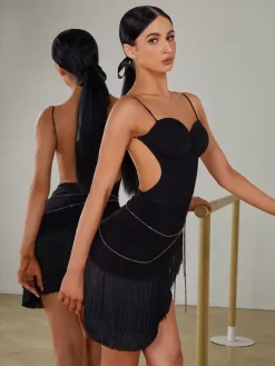 Latin Dance Dresses Black Women's Dress Sexy Polyester Skirt Dancing Costume