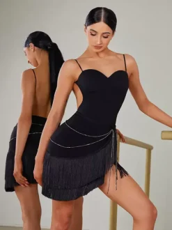 Latin Dance Dresses Black Women's Dress Sexy Polyester Skirt Dancing Costume