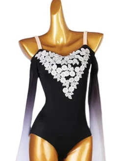 Latin Dance Dresses Black Women's Flowers Bodycon Sexy Polyester Dress Dancing Wear