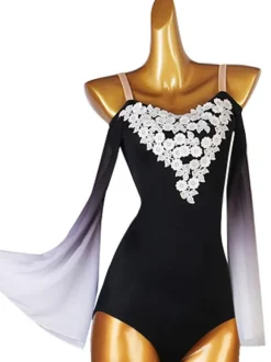 Latin Dance Dresses Black Women's Flowers Bodycon Sexy Polyester Dress Dancing Wear