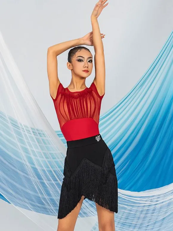 Latin Dance Dresses Coffee Brown Women's Polyester Skirt Top Sheer Elegant Fringe Ruffles Latin Dancer Dancing Costume