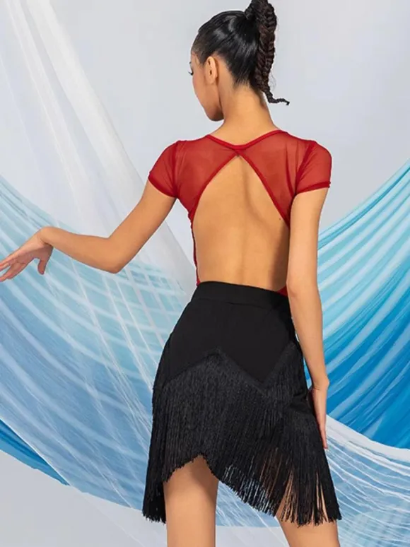 Latin Dance Dresses Coffee Brown Women's Polyester Skirt Top Sheer Elegant Fringe Ruffles Latin Dancer Dancing Costume