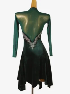 Latin Dance Dresses Dark Green Women's Elegant Lycra Spandex Dress Dancing Wear